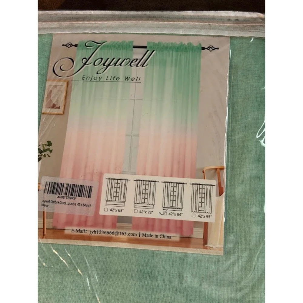 Joywell Ombre Gradient Sheer Curtains Turquoise Pink 42 x 84 Inch New